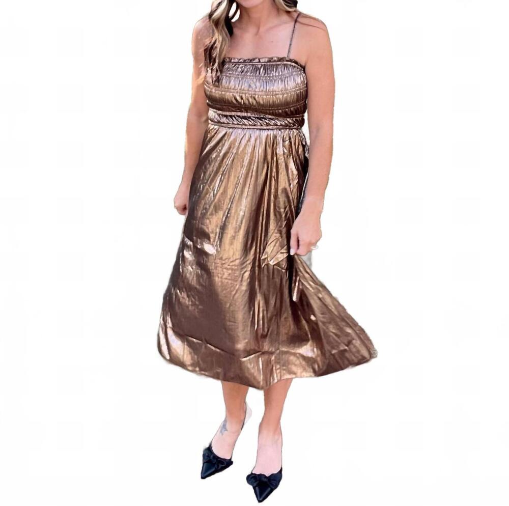 NEW IDEM DITTO eleanor midi dress in bronze metallic